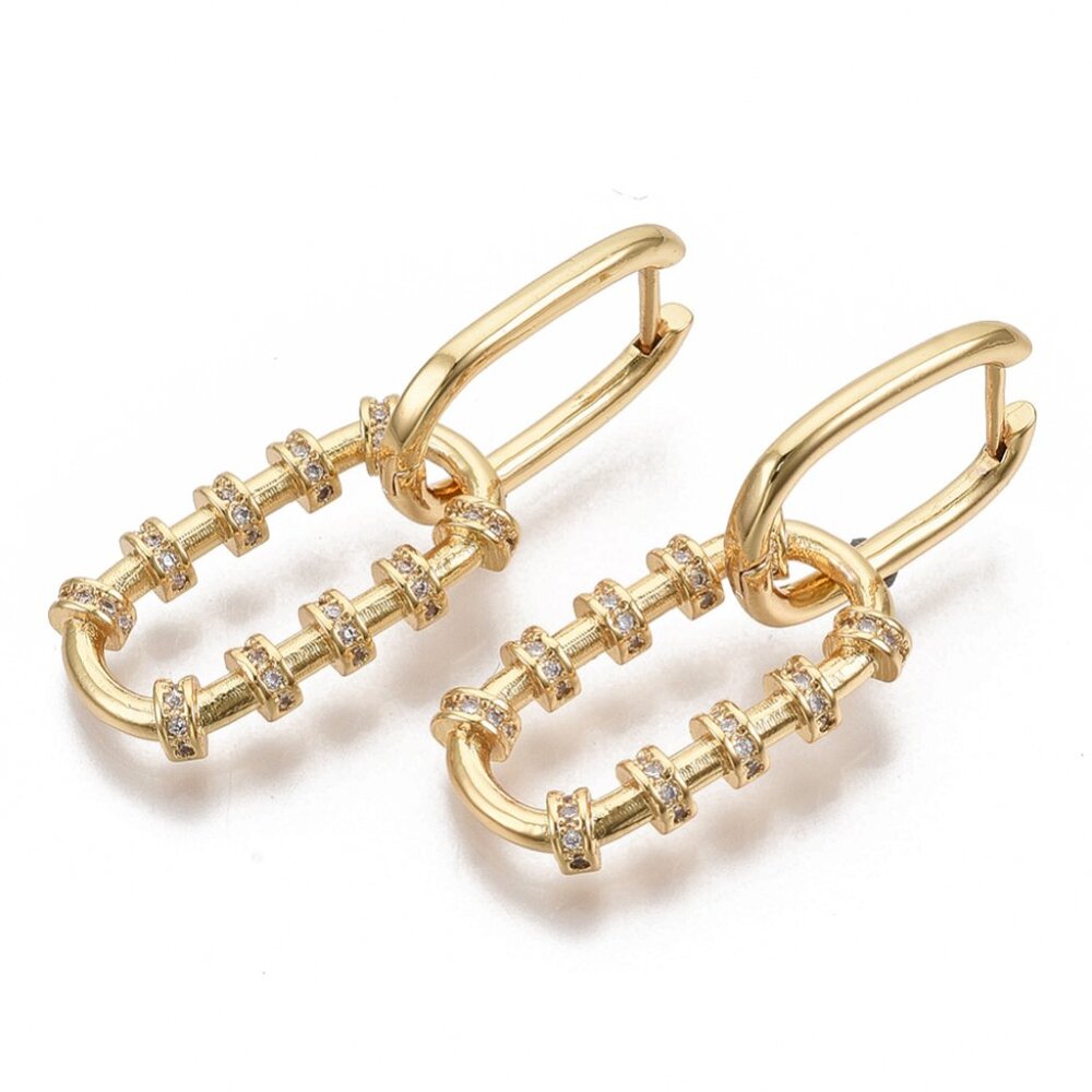 2 in1 dangle hoop earring CZ Accent Hoop retangle design Plated in real 18K gold